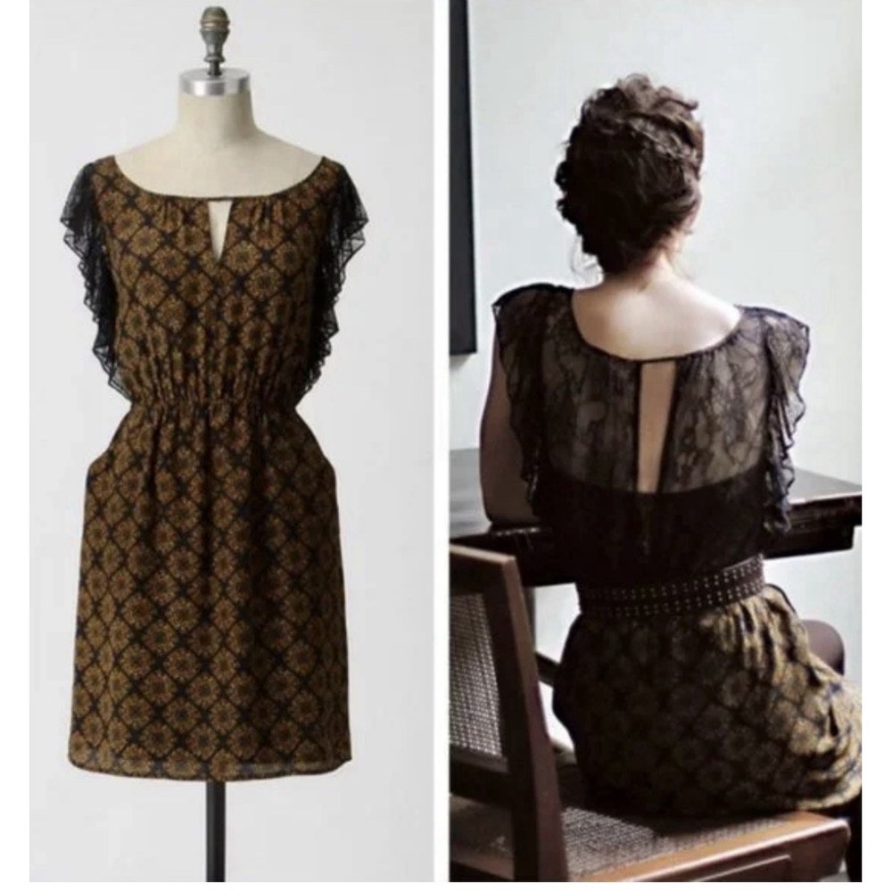 Anthropologie Maple Women's Black Recollection Silk Dress Lace Size Medium $178